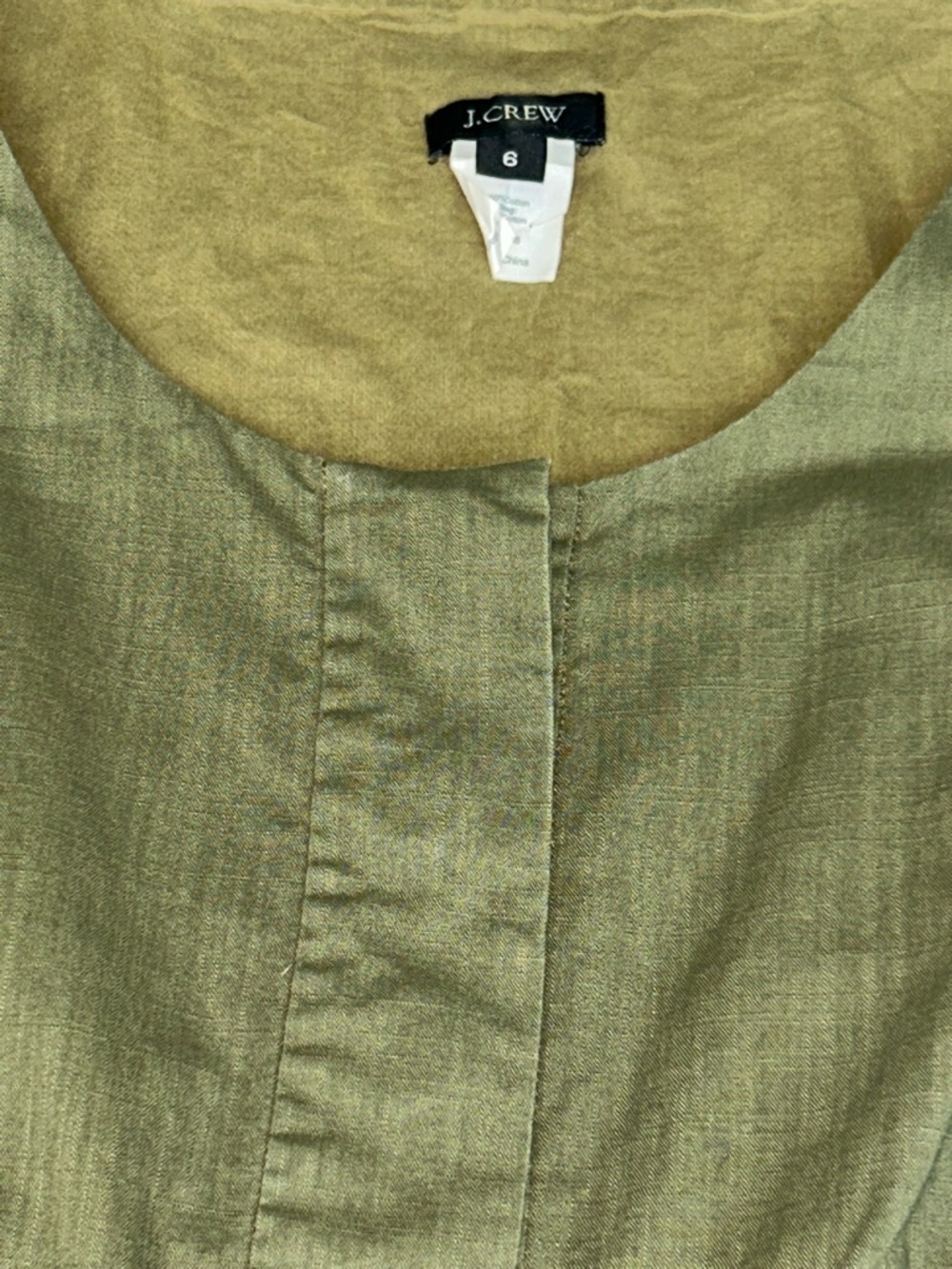 J. Crew Olive Green 100% cotton lined , Sleeveless Dress like new size 6